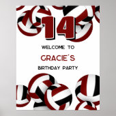 Maroon Black Volleyballs verjaardagsfeestje welkom Poster (Voorkant)