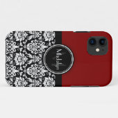 Maroon Black White Damask Monogram Letter Case-Mate iPhone Case (Achterkant (horizontaal))
