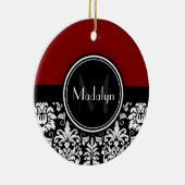 Maroon Black White Damask Monogram Letter Keramisch Ornament (Rechts)