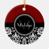 Maroon Black White Damask Monogram Letter Keramisch Ornament (Voorkant)