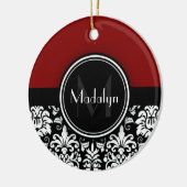 Maroon Black White Damask Monogram Letter Keramisch Ornament (Links)