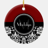 Maroon Black White Damask Monogram Letter Keramisch Ornament (Achterkant)
