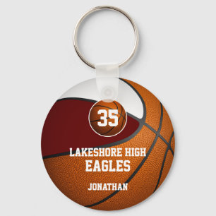 Maroon blanke school kleuren basketbalteam jongens sleutelhanger