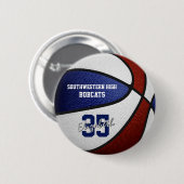 Maroon blauw atletisch team kleuren basketbal ronde button 5,7 cm (Voorkant /achterkant)