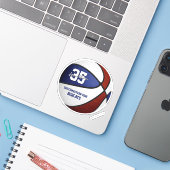 Maroon blauw basketbal team kleuren gepersonalisee sticker (Laptop met iPhone)