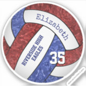 Maroon blauw girly volleybal team kleuren sticker (Voorkant)