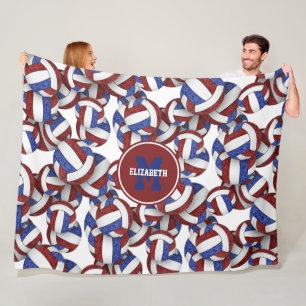 Maroon blauw meisjes volleybal team kleuren fleece deken