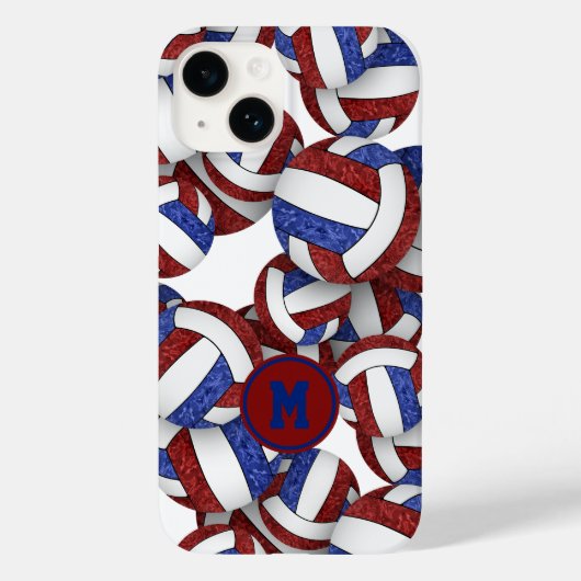 Maroon blauw monogram meisjesvolleyballen patroon Case-Mate iPhone case (Achterkant)