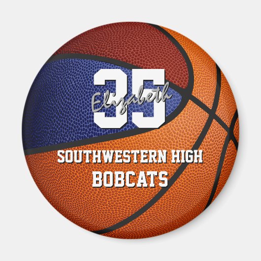 Maroon blauw sportteam kleuren geschenken basketba magneet (Voorkant)