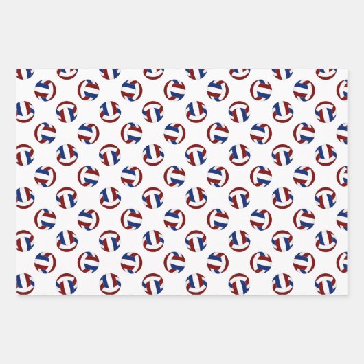 Maroon blauw team kleuren coördinerend volleybal inpakpapier vel (Voorkant 3)