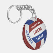Maroon blauw team kleuren gepersonaliseerd volleyb sleutelhanger (Voorkant Links)