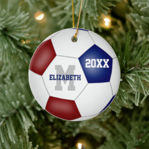 Maroon blauw team kleuren keepsake voetbal keramisch ornament