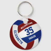Maroon blauw team kleuren kinder tiener volleybal sleutelhanger (Voorkant)