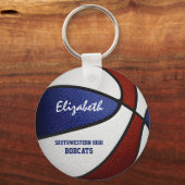 Maroon blauw team kleuren meisjes jongens basketba sleutelhanger (Voorkant)