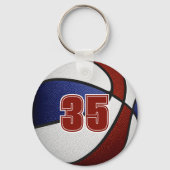 Maroon blauw team kleuren meisjes jongens basketba sleutelhanger (Achterkant)