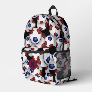 Maroon blauw voetballen patroon monogram bedrukte rugzak