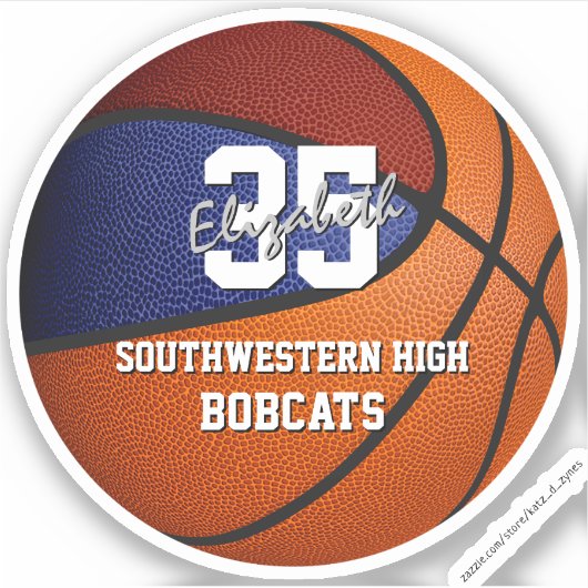 Maroon blauwe basketbal atleet geschenken onder 10 sticker (Voorkant)