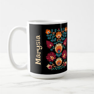 Maroon, blauwgroen en pastelgeel Folk Wycinanki Koffiemok