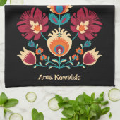 Maroon, blauwgroen en pastelgeel Folk Wycinanki Theedoek (Gevouwen)