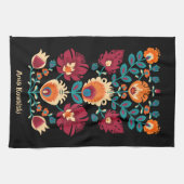 Maroon, blauwgroen en pastelgeel Folk Wycinanki Theedoek (Horizontaal)