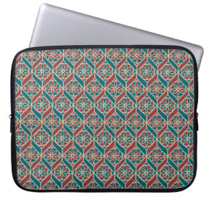 Maroon, Blauwgroen Etnische Patroon, Bloemen, Chev Laptop Sleeve
