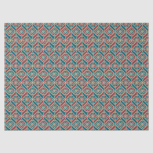 Maroon, Blauwgroen Etnische Patroon, Bloemen, Chev Tissuepapier