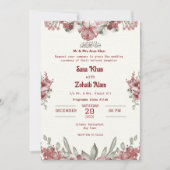 Maroon Bloemen Nikah Islamitische bruiloft uitnodi Kaart (Voorkant)