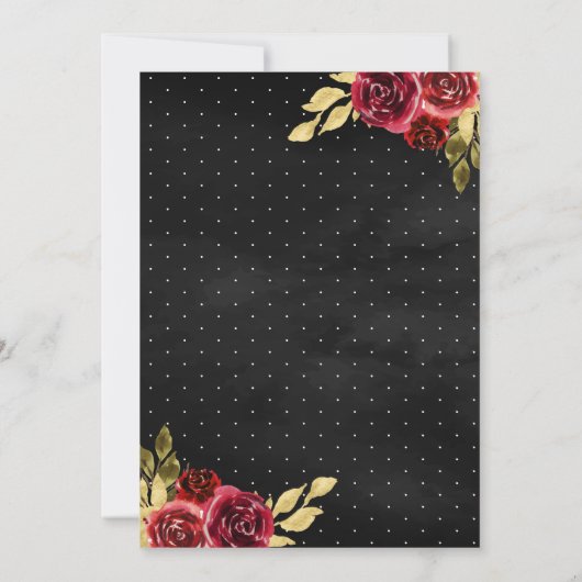 Maroon Bloemen Zwart Jurk Charro Goud Quinceanera Kaart (Achterkant)