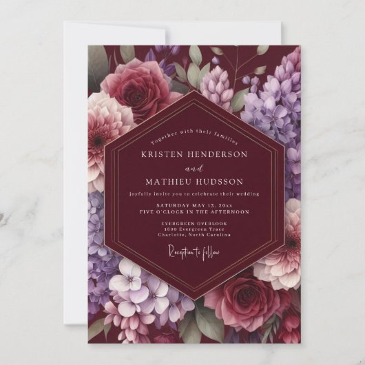 Maroon Bloom Enchantment Wedding Kaart (Voorkant)