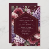 Maroon Bloom Enchantment Wedding Kaart (Voorkant / Achterkant)