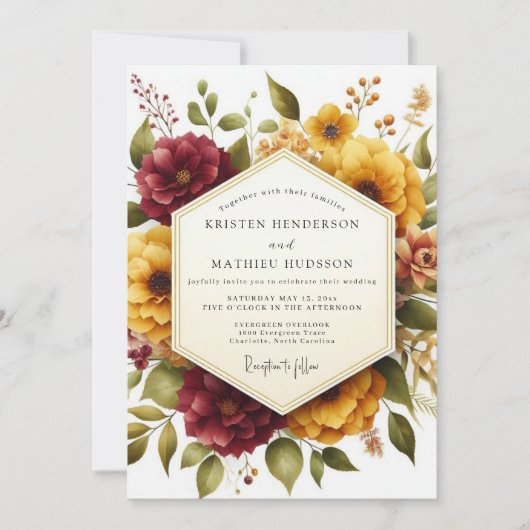 Maroon Bloom Harvest Wedding Kaart (Voorkant)