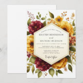 Maroon Bloom Harvest Wedding Kaart (Voorkant / Achterkant)