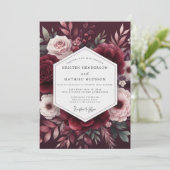 Maroon Bloom Romance Wedding Kaart (Staand voorkant)