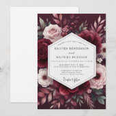 Maroon Bloom Romance Wedding Kaart (Voorkant / Achterkant)