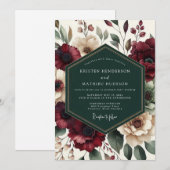 Maroon Bloom Romantic Wedding Kaart (Voorkant / Achterkant)