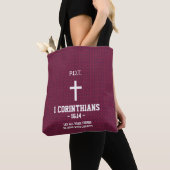 Maroon Blue Flowers Pattern Bible Verse Christelij Tote Bag (Dichtbij)