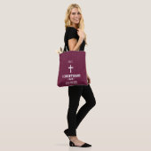 Maroon Blue Flowers Pattern Bible Verse Christelij Tote Bag (Op model)