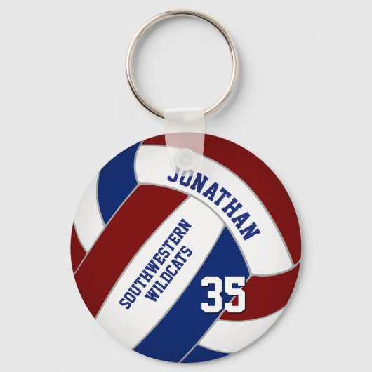 Maroon Blue gepersonaliseerd volleybal Sleutelhanger (Voorkant)