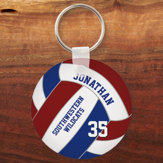 Maroon Blue gepersonaliseerd volleybal Sleutelhanger (Achterkant)