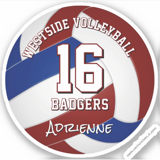 Maroon Blue volleybal team kleuren kinder teamnaam Sticker (Voorkant)