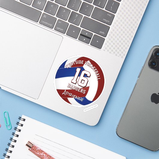 Maroon Blue volleybal team kleuren kinder teamnaam Sticker (Laptop met iPhone)