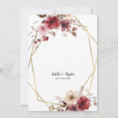 Maroon Blush Beige Bloemen Goud Lijst bruiloft Kaart (Achterkant)