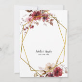 Maroon Blush Beige Bloemen Oude Gouden Huwelijk Kaart (Achterkant)