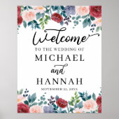 Maroon Blush Flowers Weddenschap Welkom Poster (Voorkant)