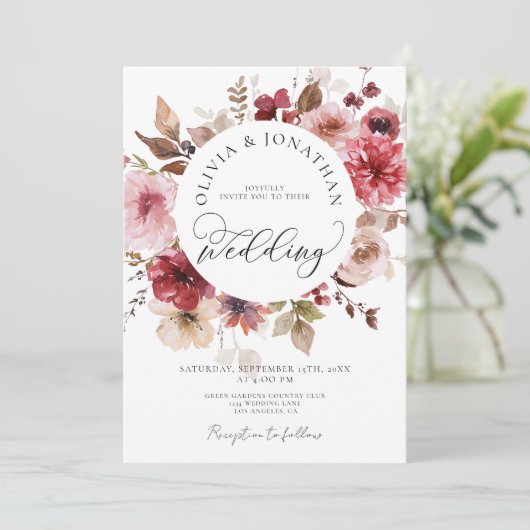 Maroon Blush Herfst Alles in 1 Budget QR Code Huwe Kaart (Staand voorkant)