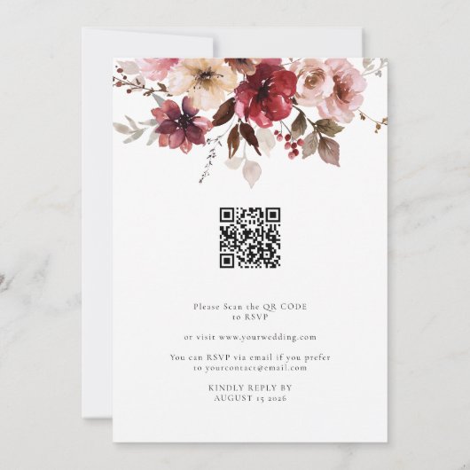 Maroon Blush Herfst Alles in 1 Budget QR Code Huwe Kaart (Achterkant)