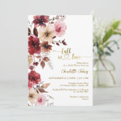 Maroon Blush Herfst In Love Gold Boho Vrijgezellen Kaart (Staand voorkant)