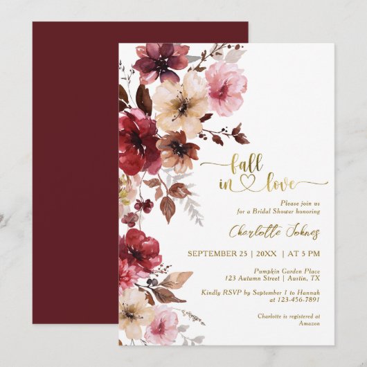 Maroon Blush Herfst In Love Gold Boho Vrijgezellen Kaart (Voorkant / Achterkant)