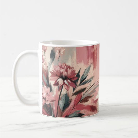 Maroon Blush Paint borstelbloemen koffiethee mok (Links)