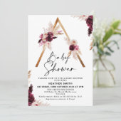 Maroon Boho Pampas Grass Baby shower Uitnodiging (Staand voorkant)